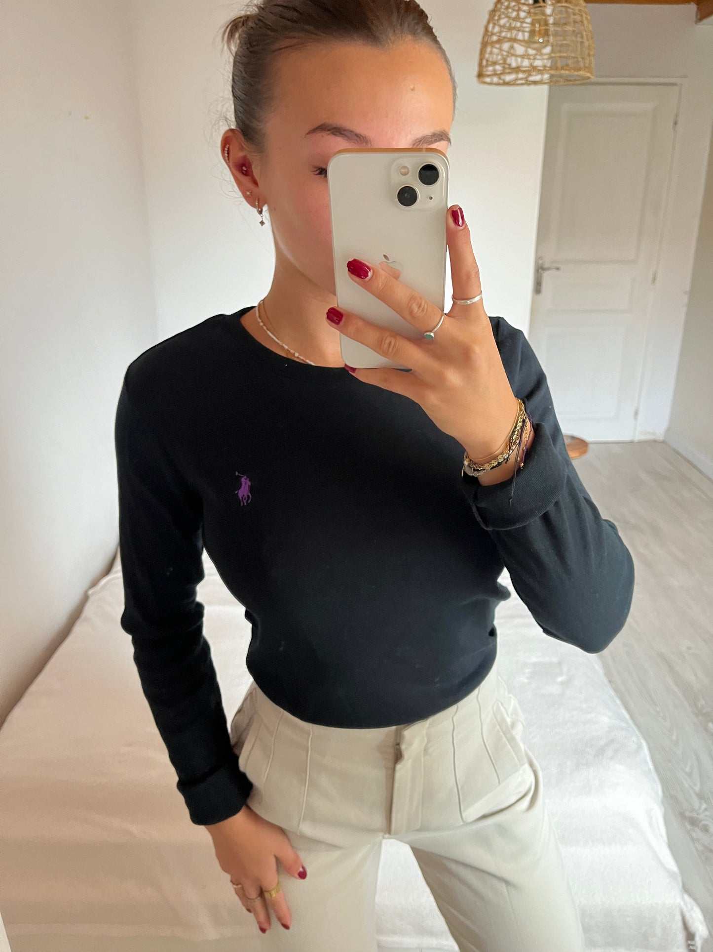 Pull col rond noir Ralph Lauren - S
