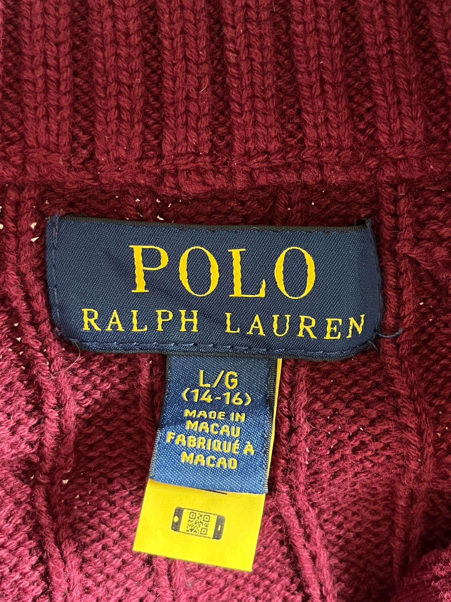 Pull demi-zip torsadé bordeaux Ralph Lauren - S