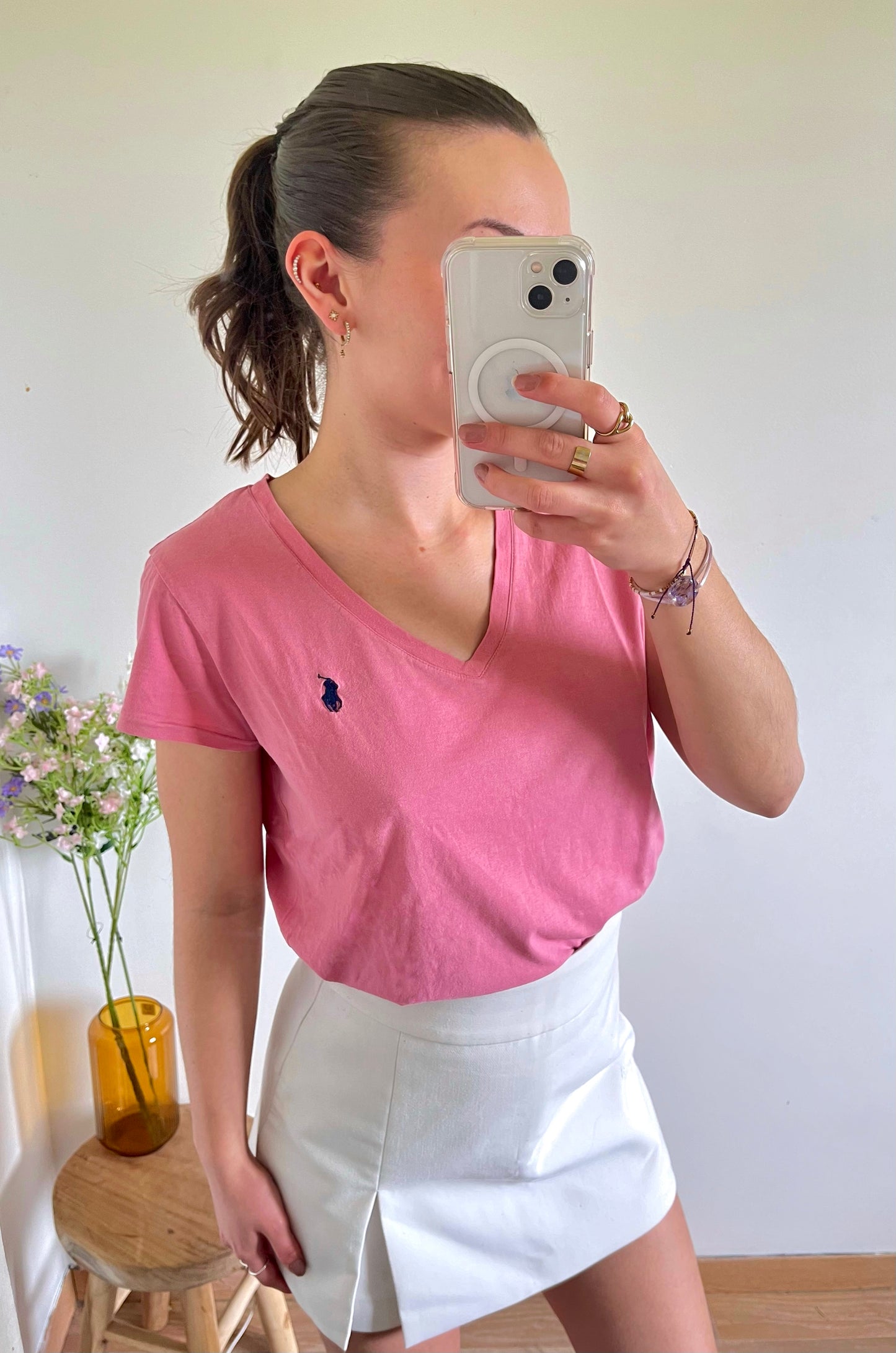 T-shirt col V rose Ralph Lauren - S