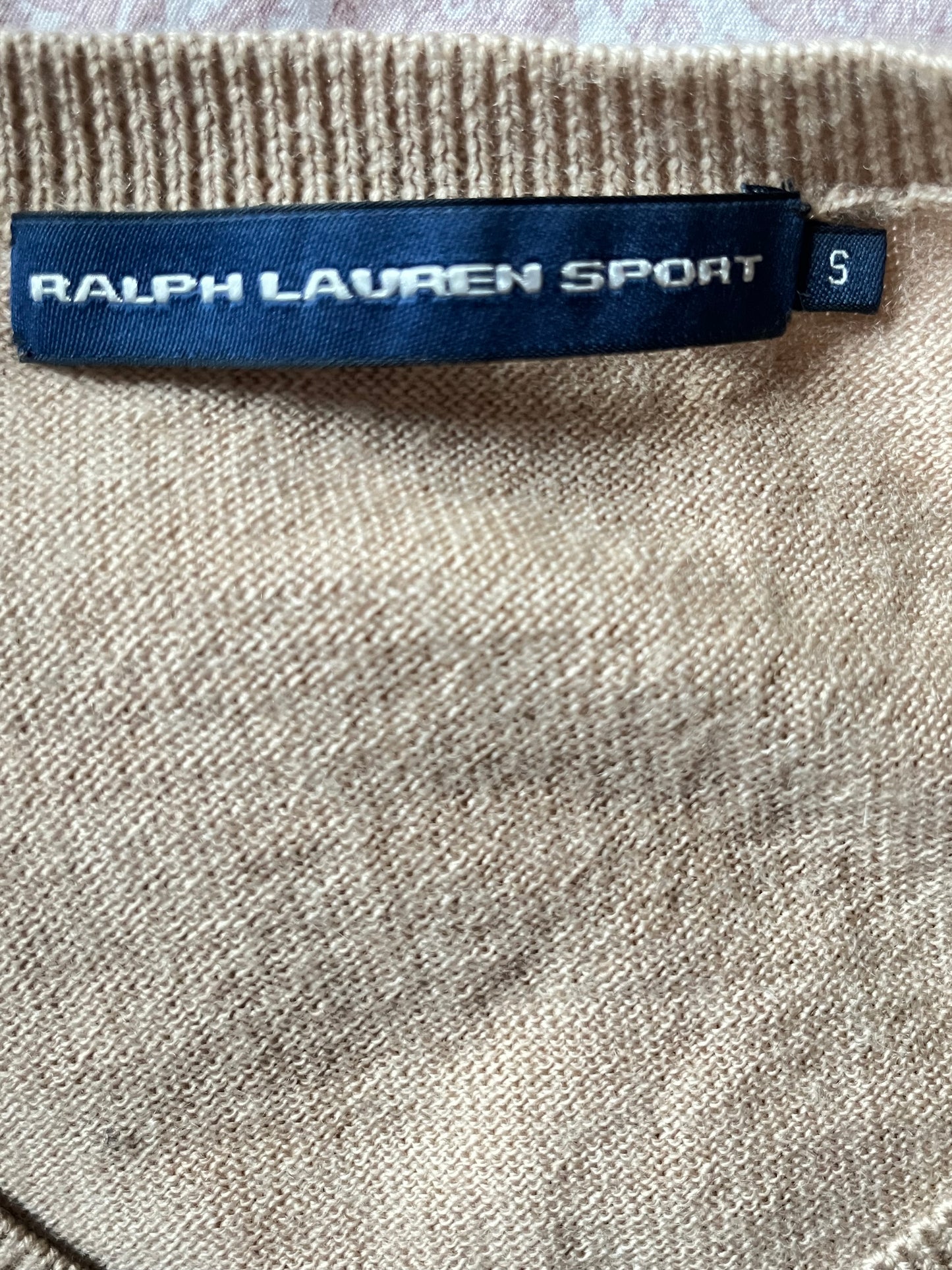Pull col V beige laine de mérinos Ralph Lauren - S