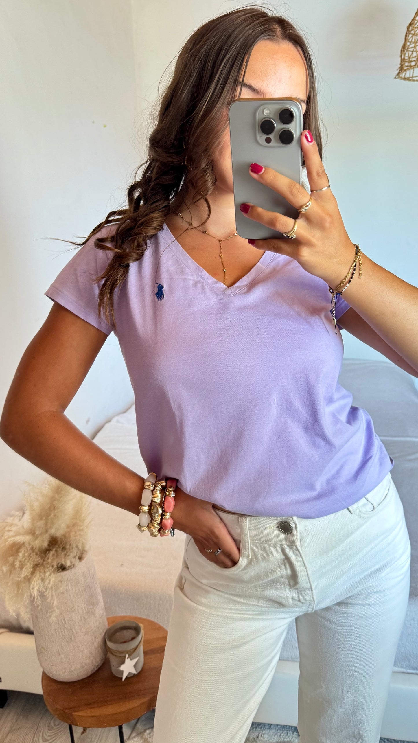 T-shirt col V lilas Ralph Lauren - S