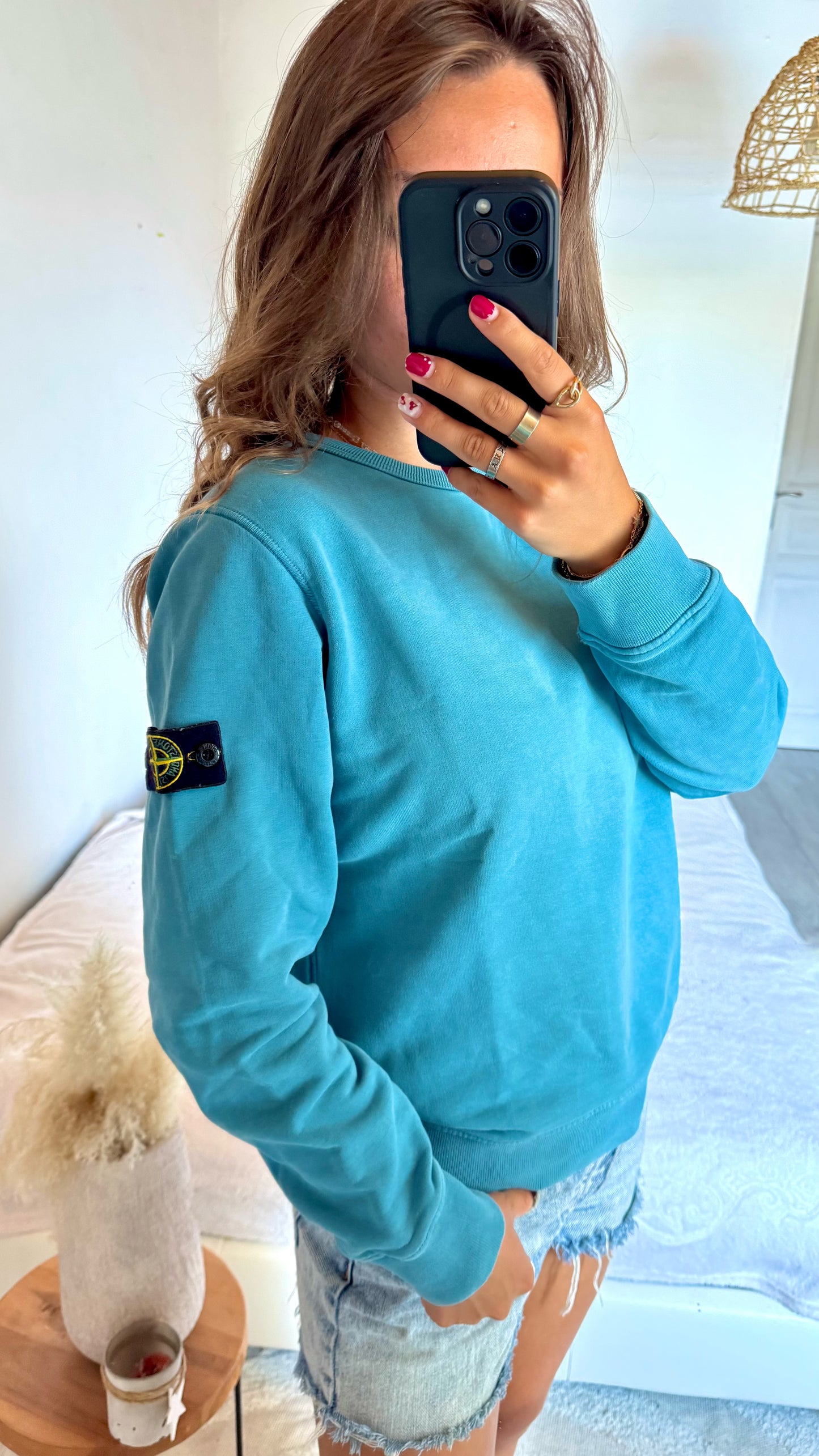 Pull col rond bleu Stone Island - S