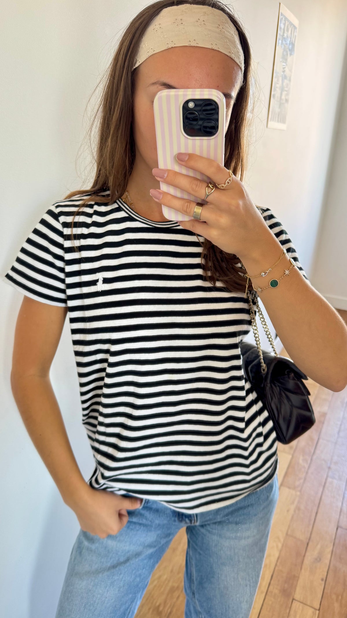 T-shirt à rayures noir et blanc Ralph Lauren - M
