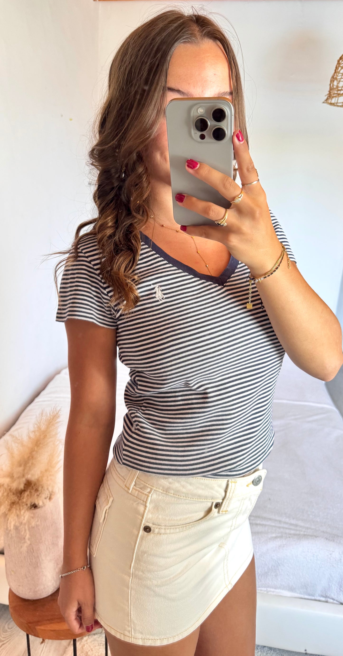 T-shirt rayé col V Ralph Lauren - S