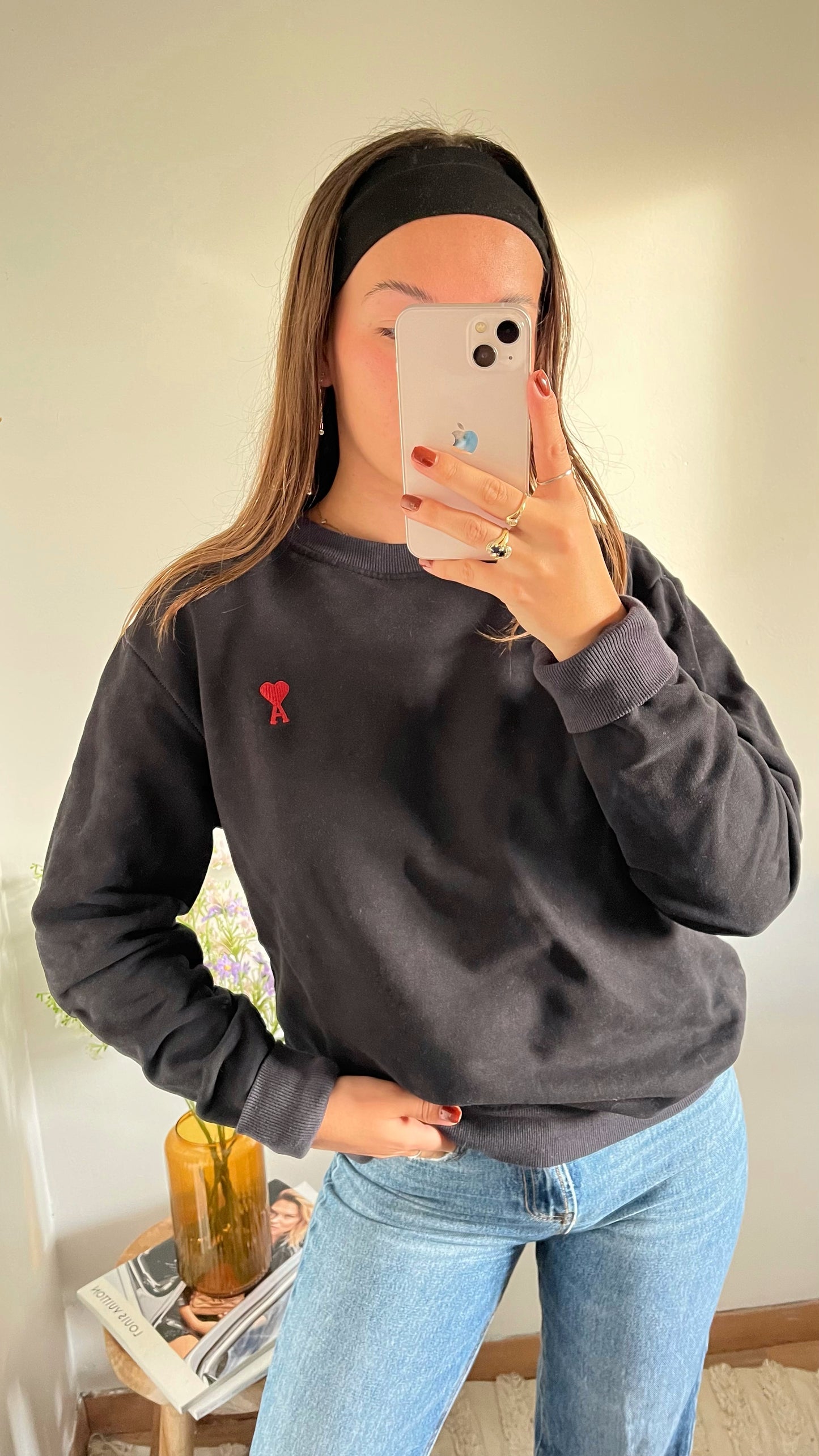 Sweat col rond noir Ami Paris - S