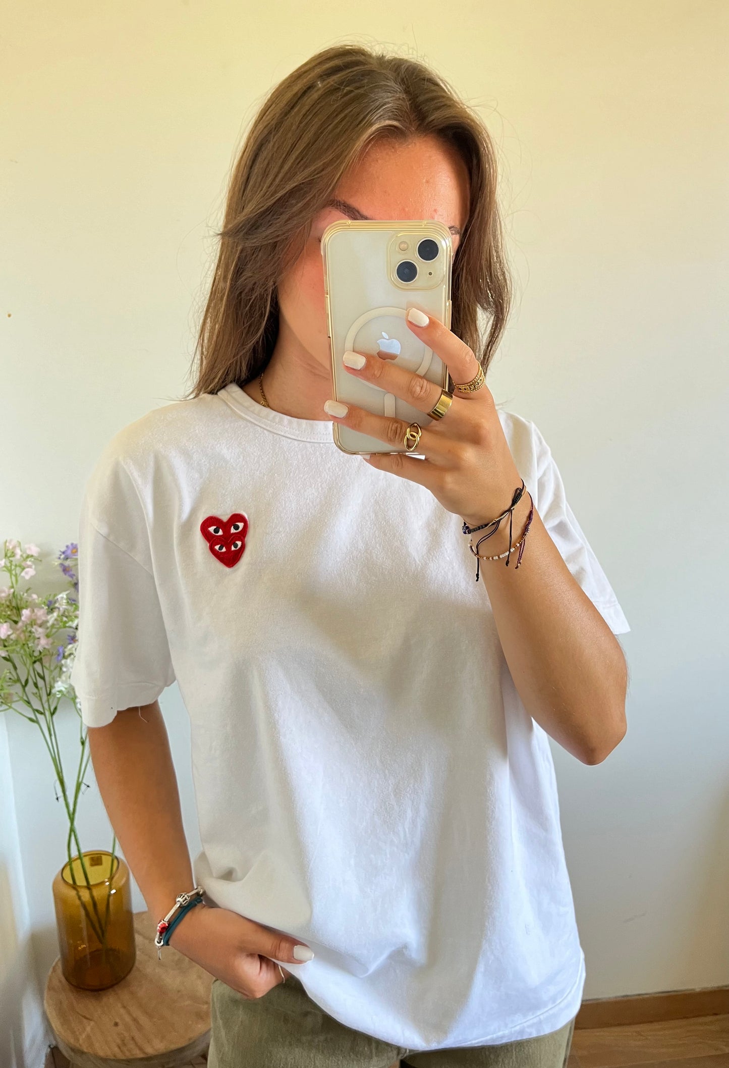 T-shirt blanc double cœur Comme Des Garçons - L/XL