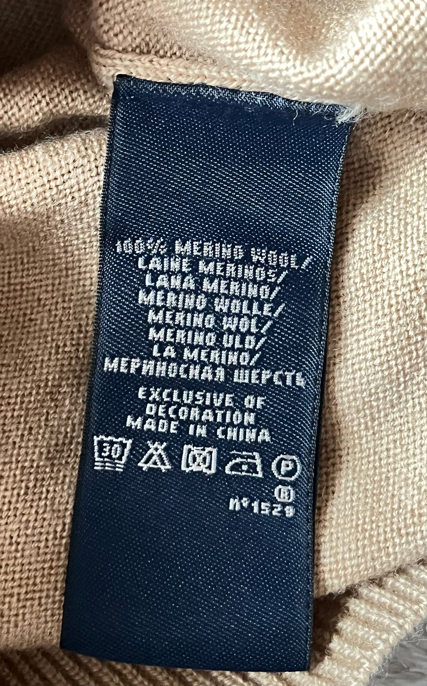 Pull col V beige laine de mérinos Ralph Lauren - S