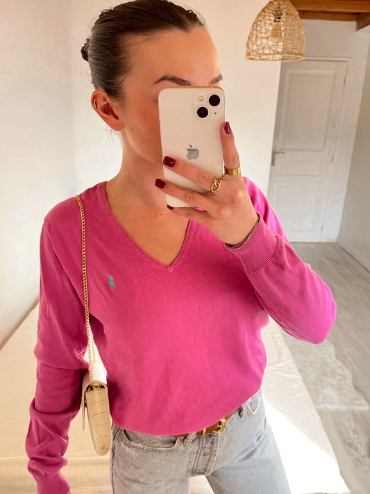 Pull col V rose Ralph Lauren - L