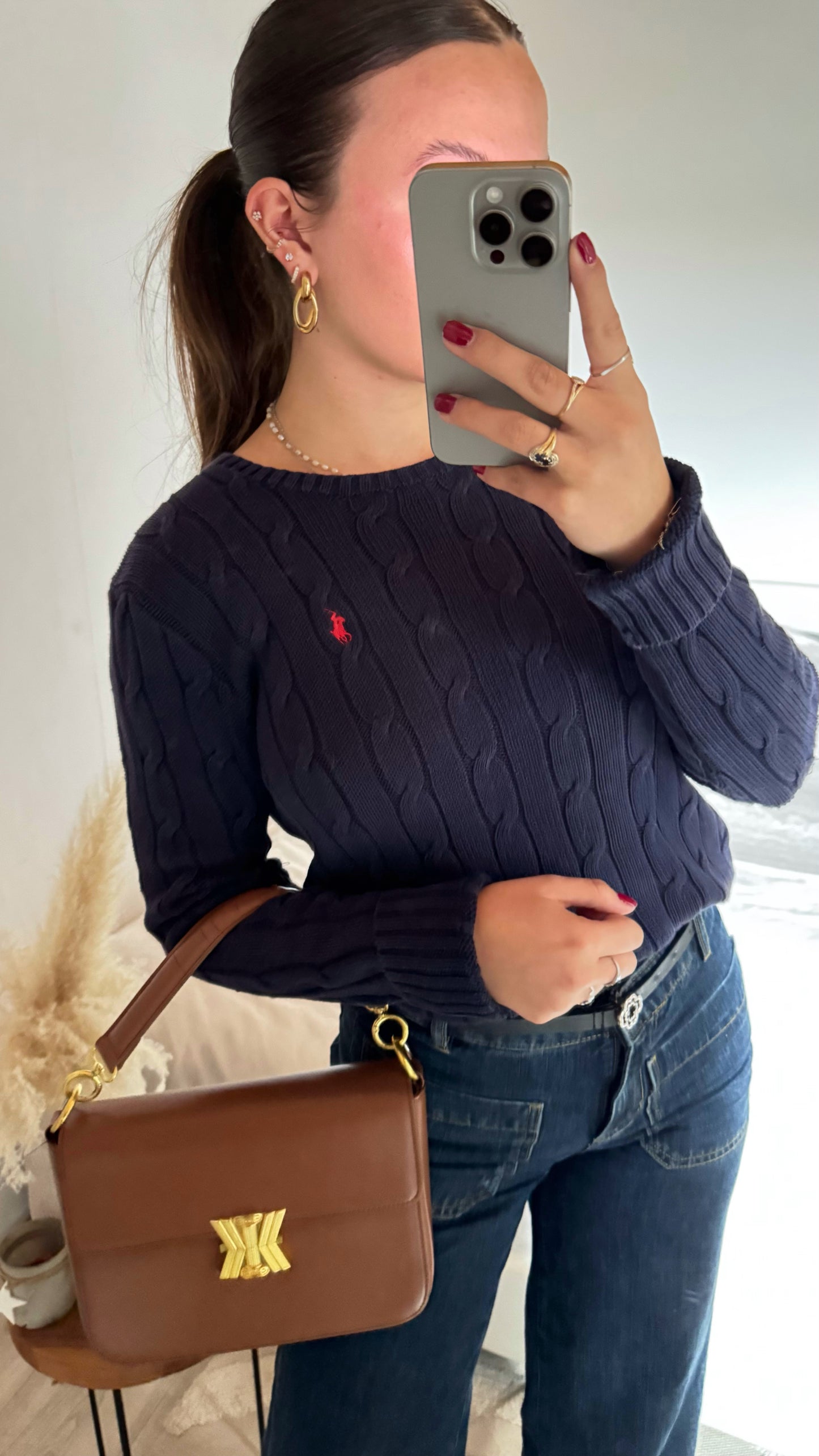 Pull torsadé bleu marine Ralph Lauren - M