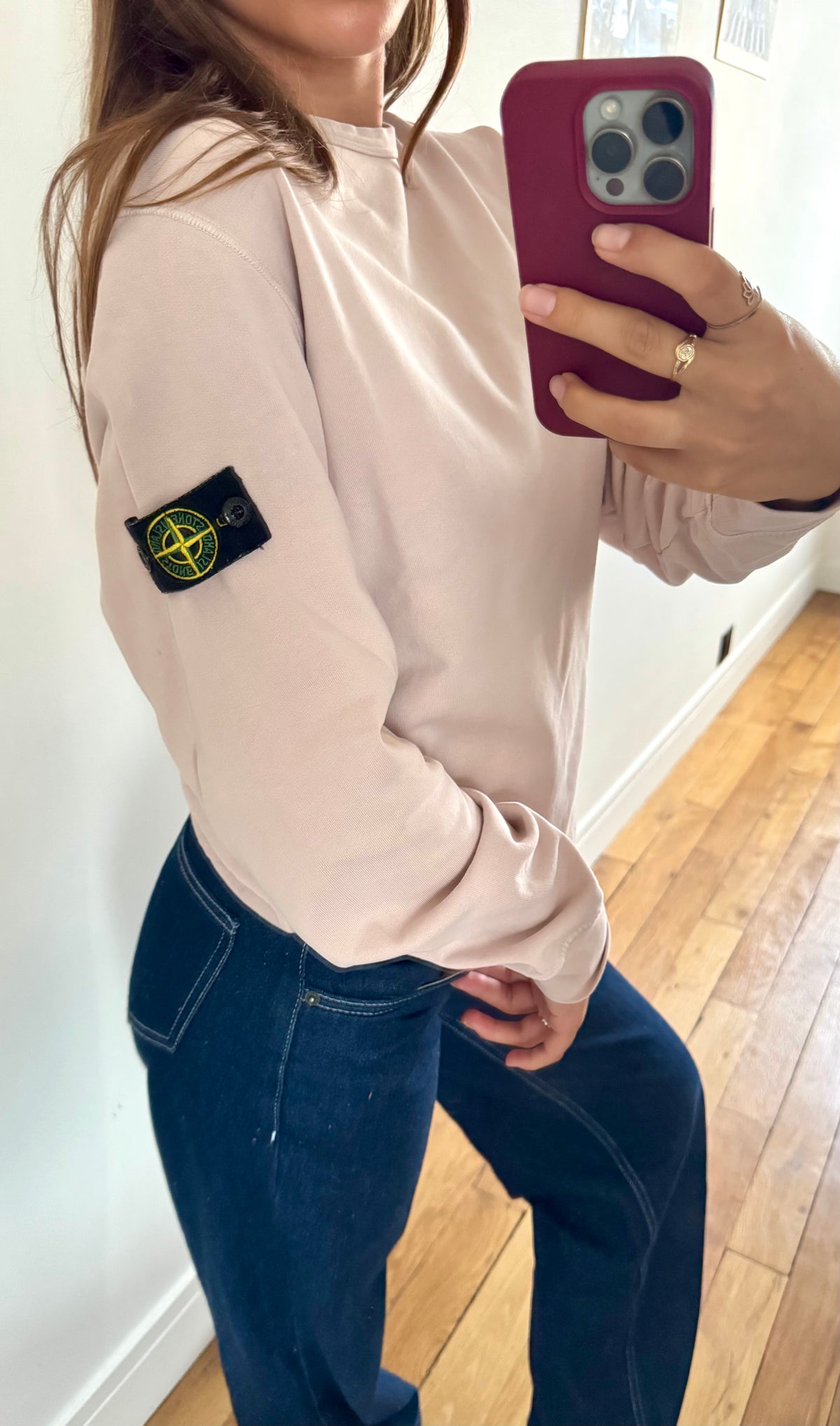Pull col rond rose pastel Stone Island - S