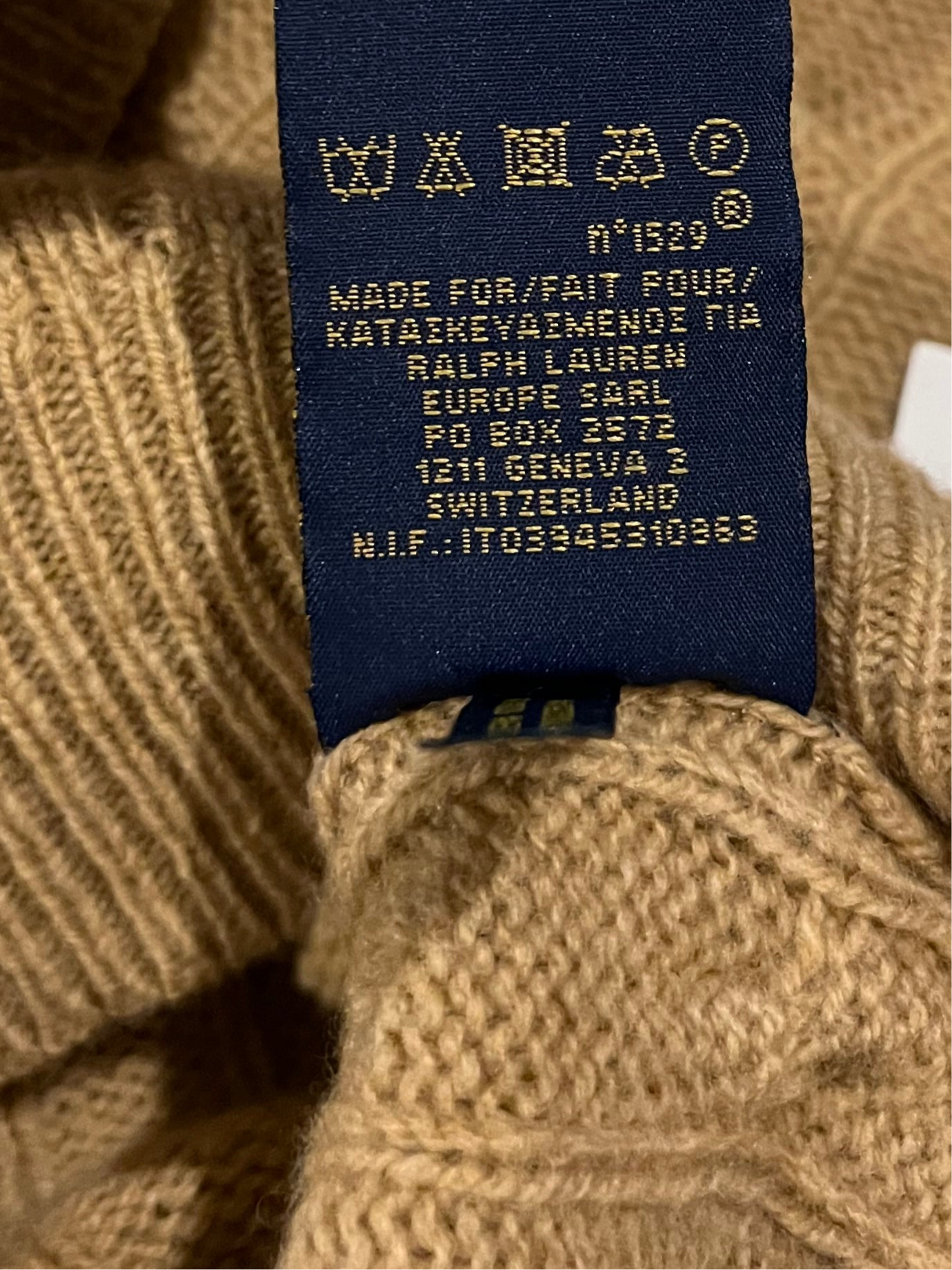 Pull torsadé beige laine & cachemire Ralph Lauren - S