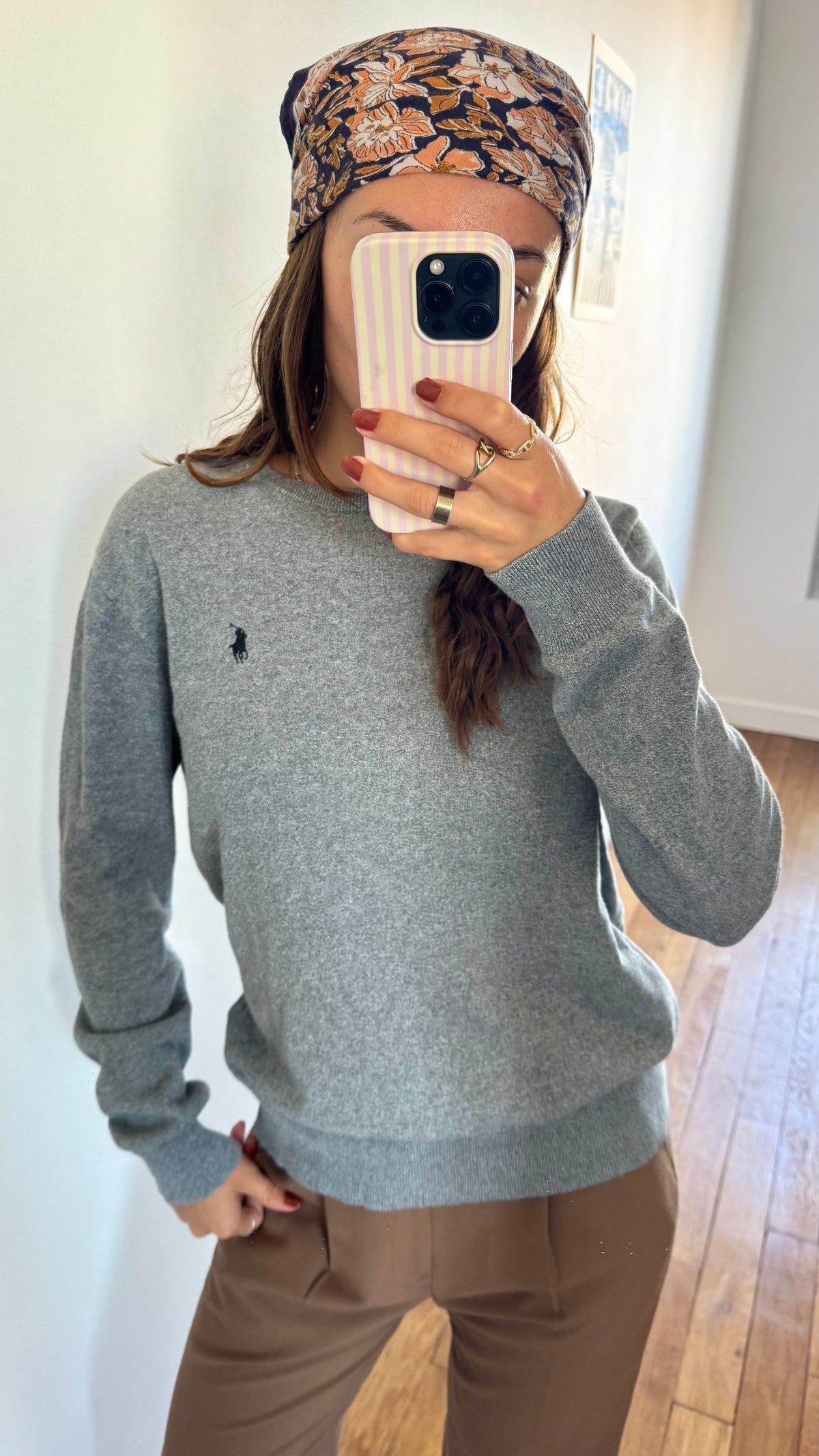 Pull col rond gris Ralph Lauren - XS homme / S femme