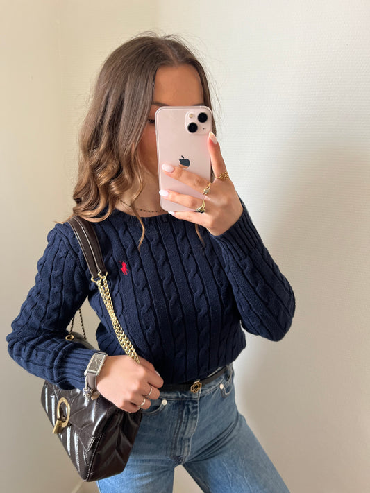 Pull torsadé bleu marine Ralph Lauren - S