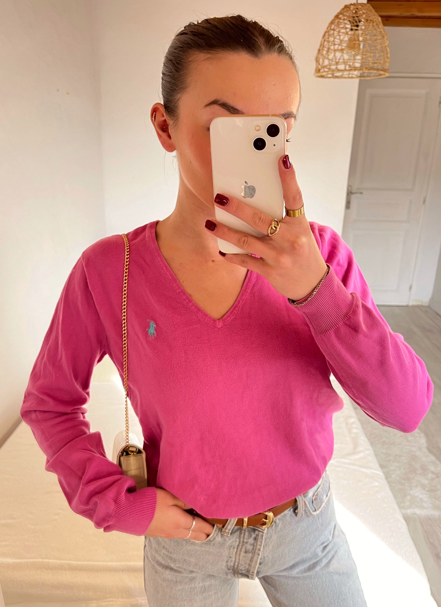 Pull col V rose Ralph Lauren - L
