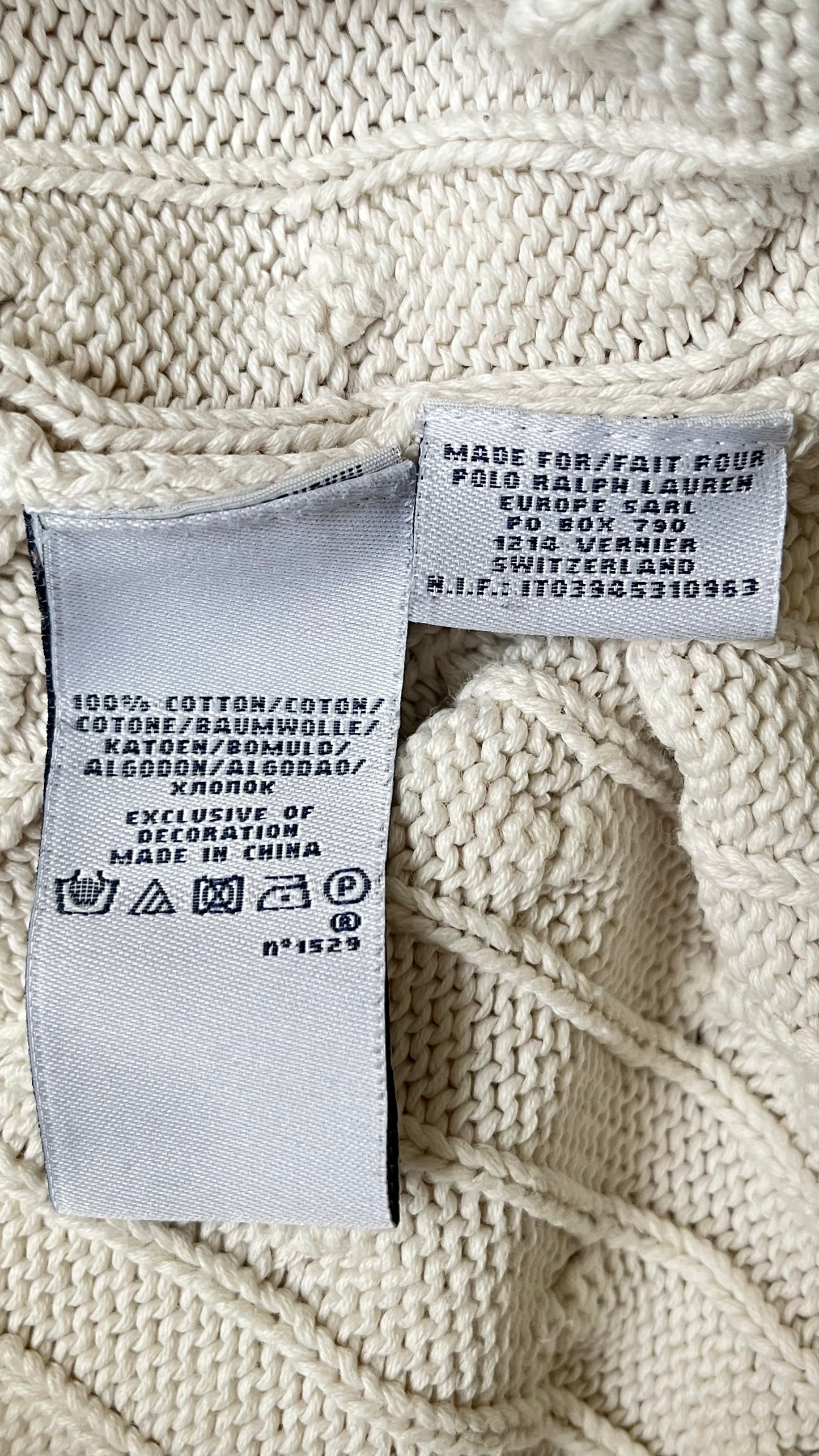 Pull col V torsadé blanc Ralph Lauren - L/XL