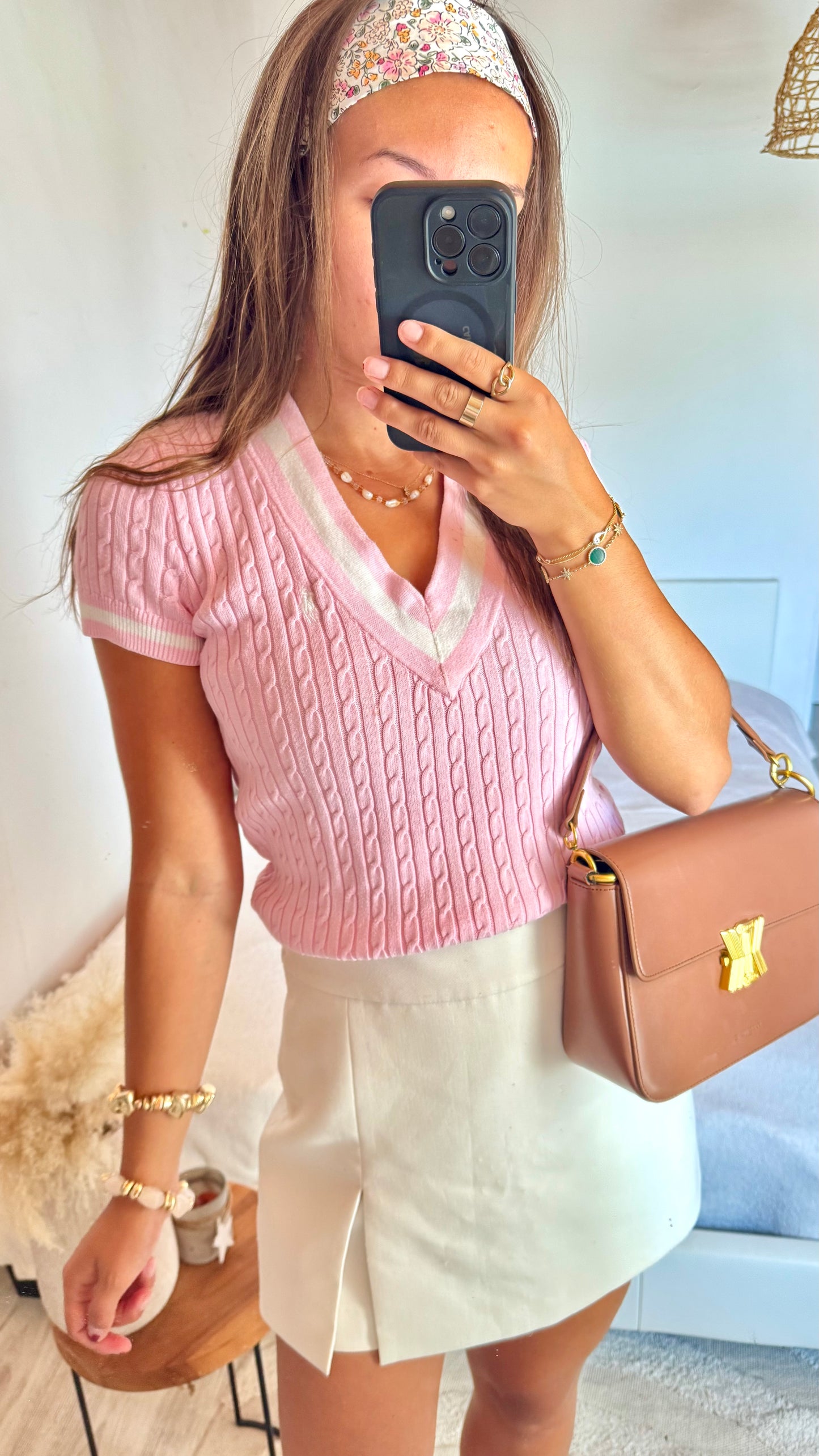 T-shirt torsadé rose Ralph Lauren - M