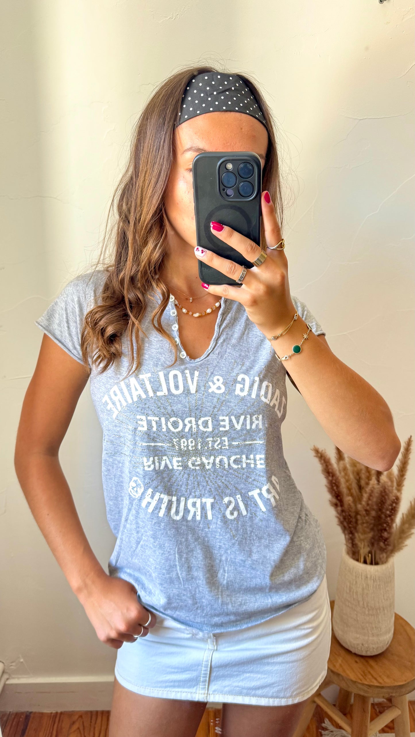 T-shirt gris col tunisien Zadig & Voltaire - XS
