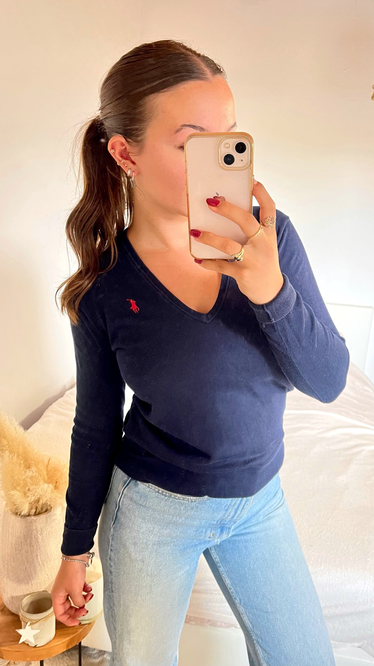 Pull col V bleu marine Ralph Lauren - L/XL