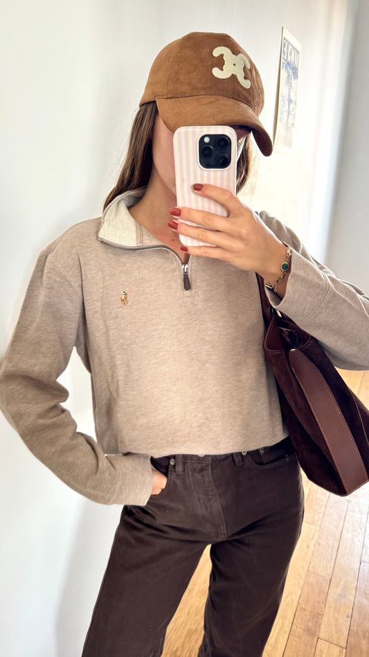 Pull demi-zippé beige Ralph Lauren - XS homme / S femme