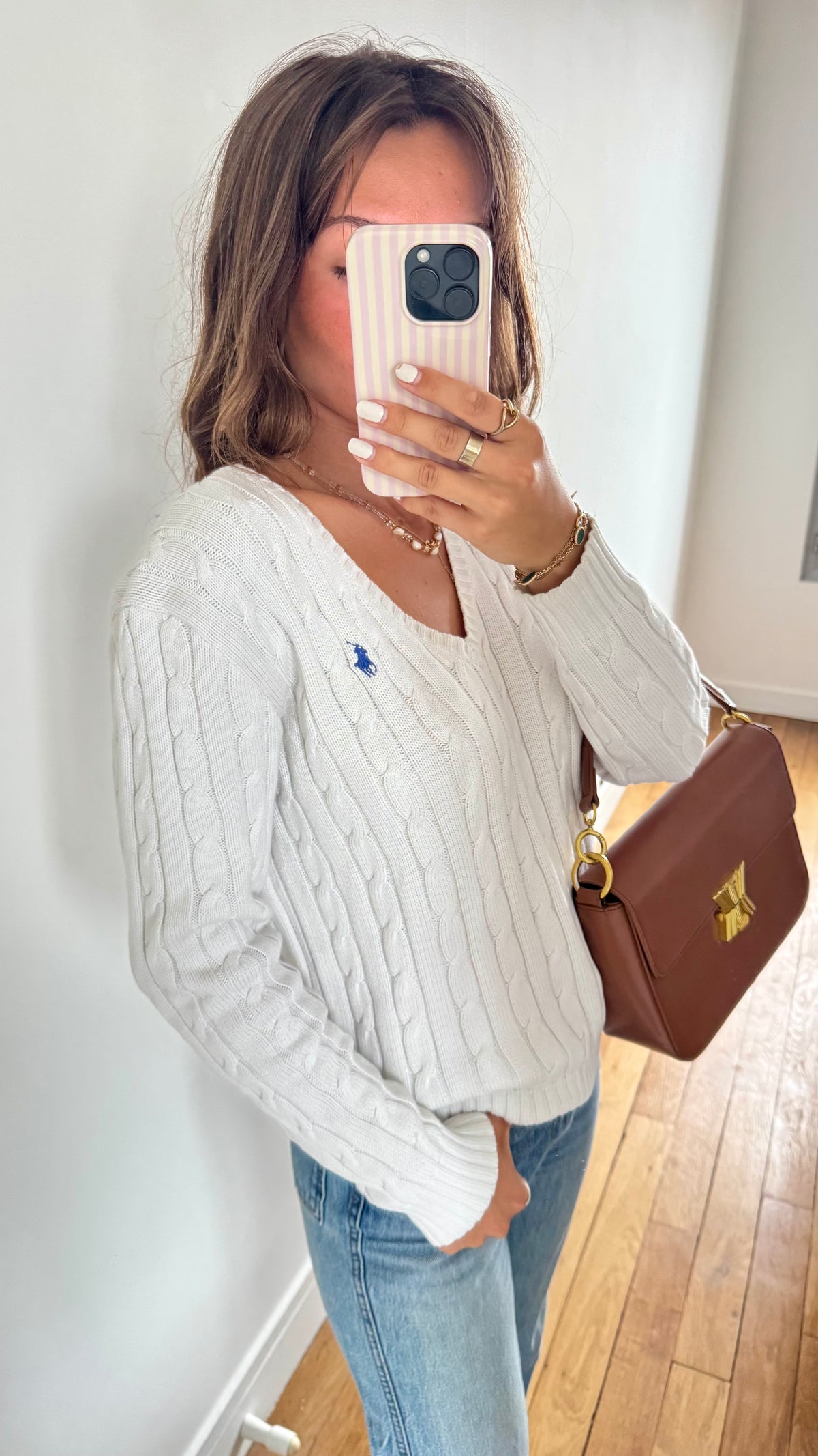 Pull col V torsadé blanc Ralph Lauren - M