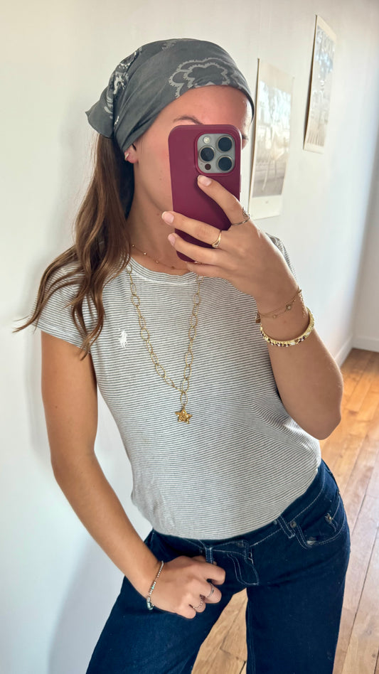 T-shirt gris rayé Ralph Lauren - M