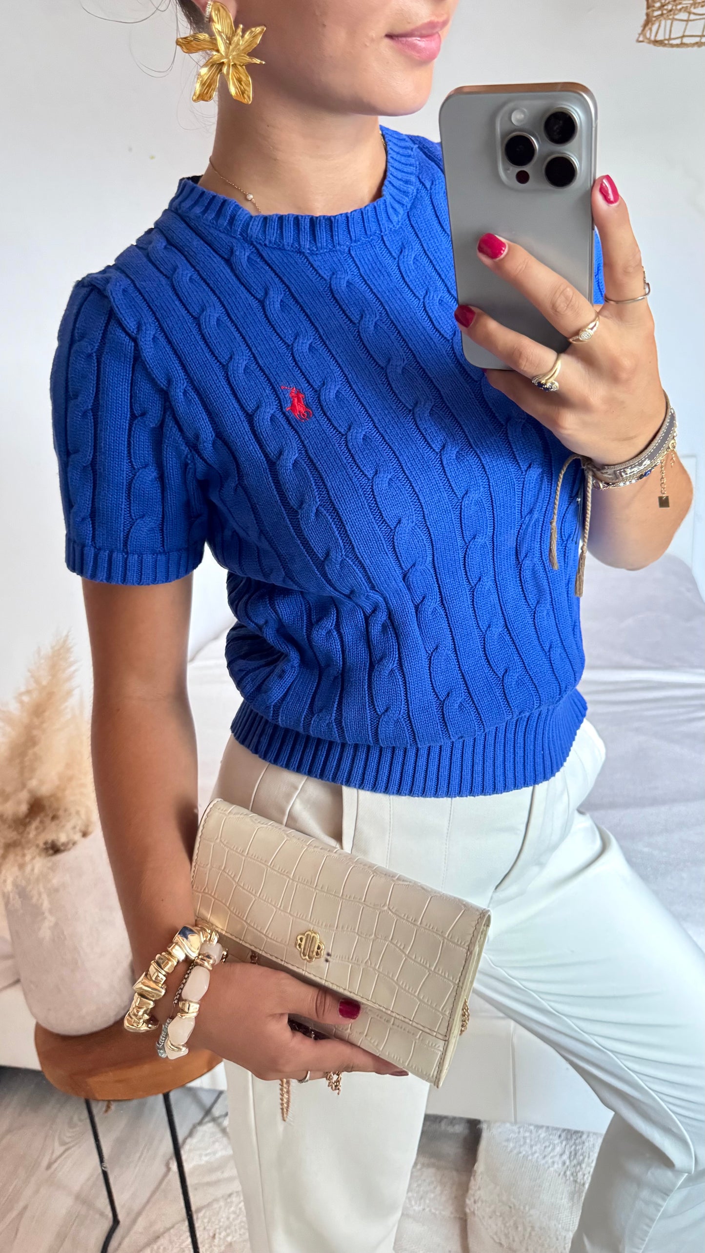 T-shirt torsadé bleu électrique Ralph Lauren - S