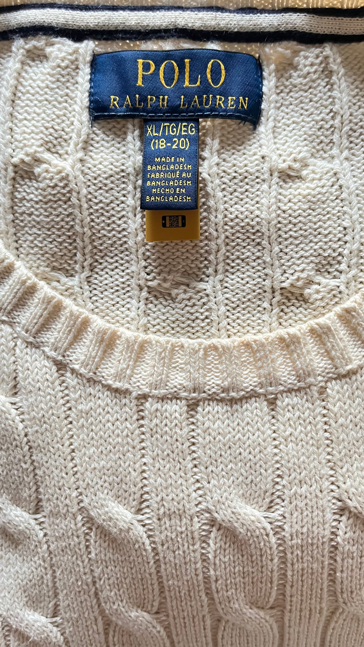 Pull col rond torsadé crème Ralph Lauren - L femme / M homme