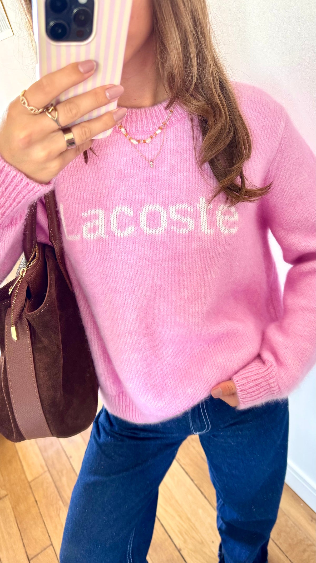 Pull en laine rose Lacoste - M