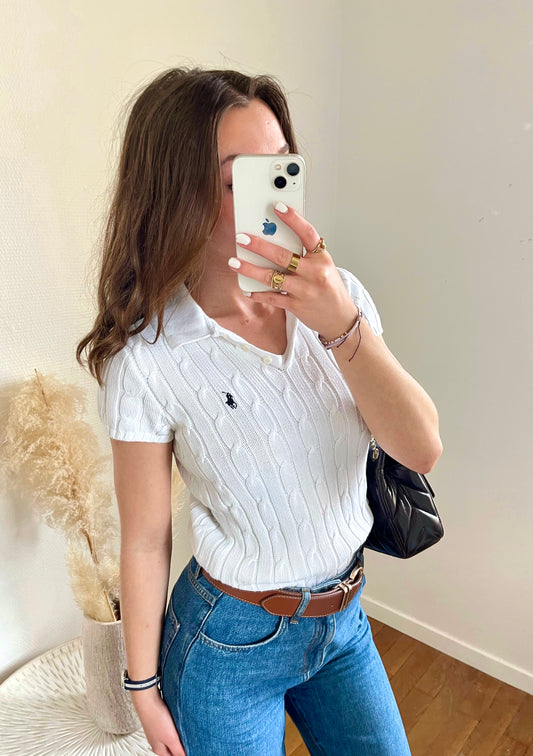 Polo torsadé manche courte blanc Ralph Lauren - M