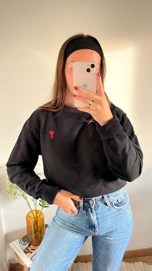 Sweat col rond noir Ami Paris - S