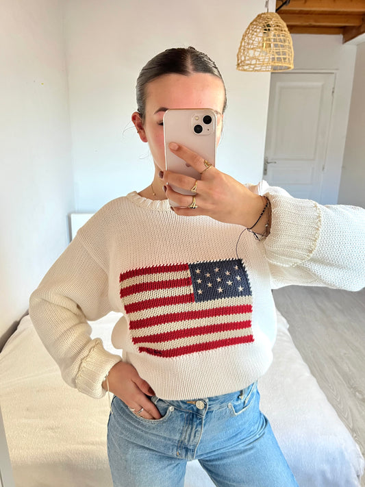 Pull American Flag blanc - M/L