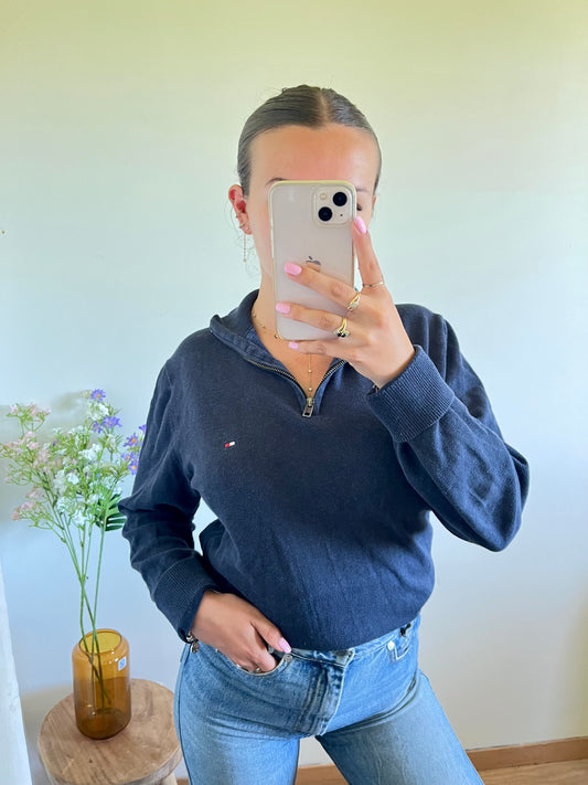 Pull demi-zip bleu marine Tommy Hilfiger - M