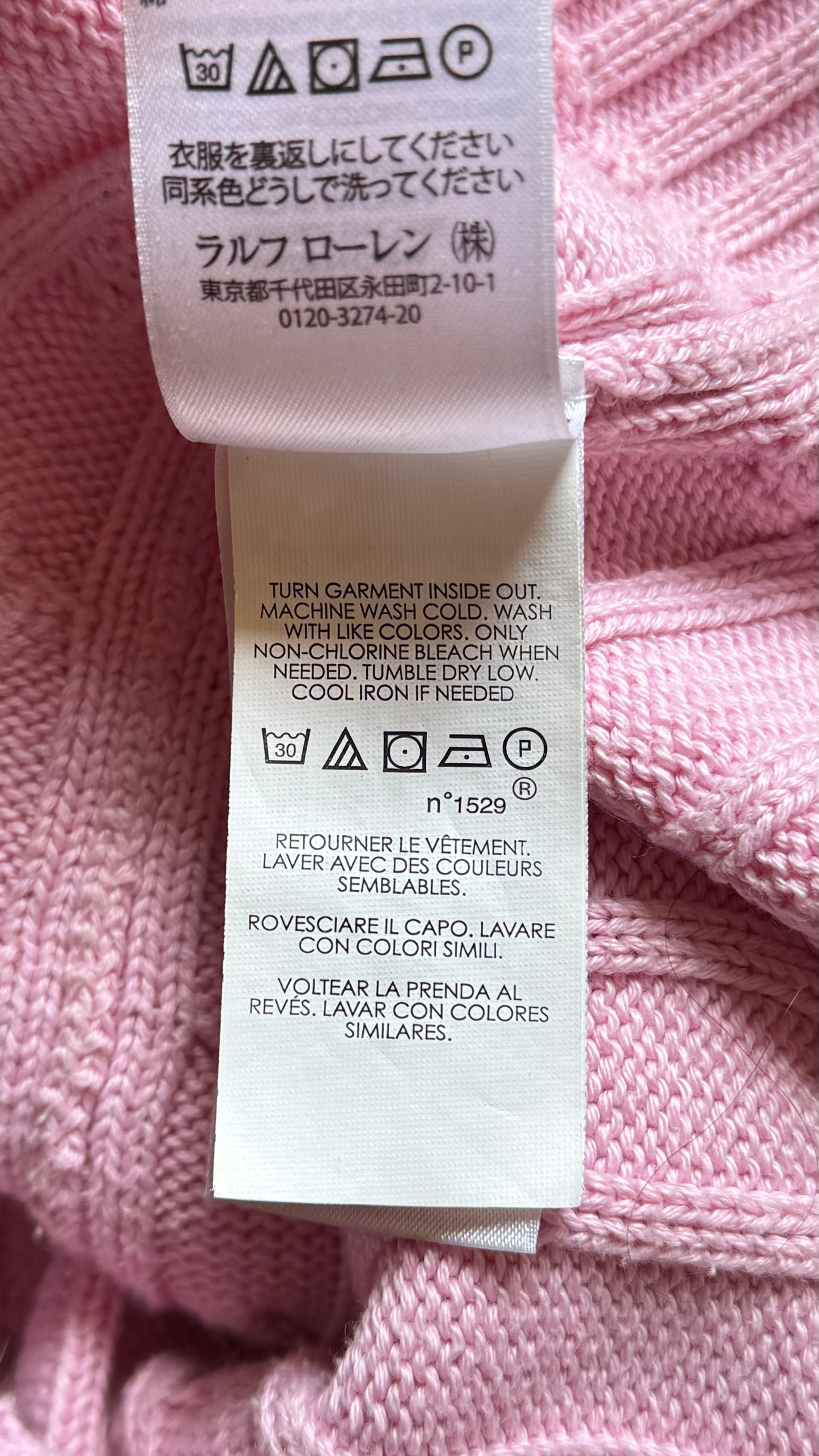 Pull torsadé rose pastel Ralph Lauren - L