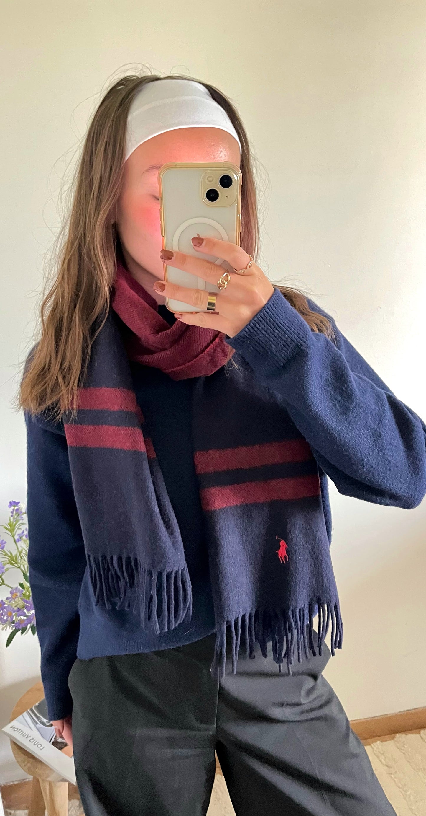 Écharpe laine marine et bordeaux Ralph Lauren