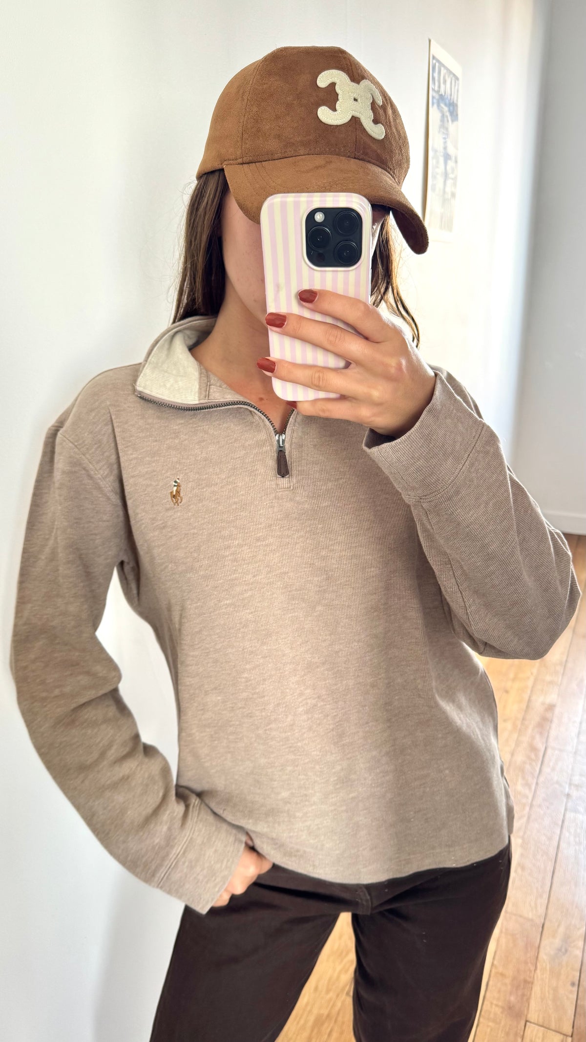 Pull demi-zippé beige Ralph Lauren - XS homme / S femme