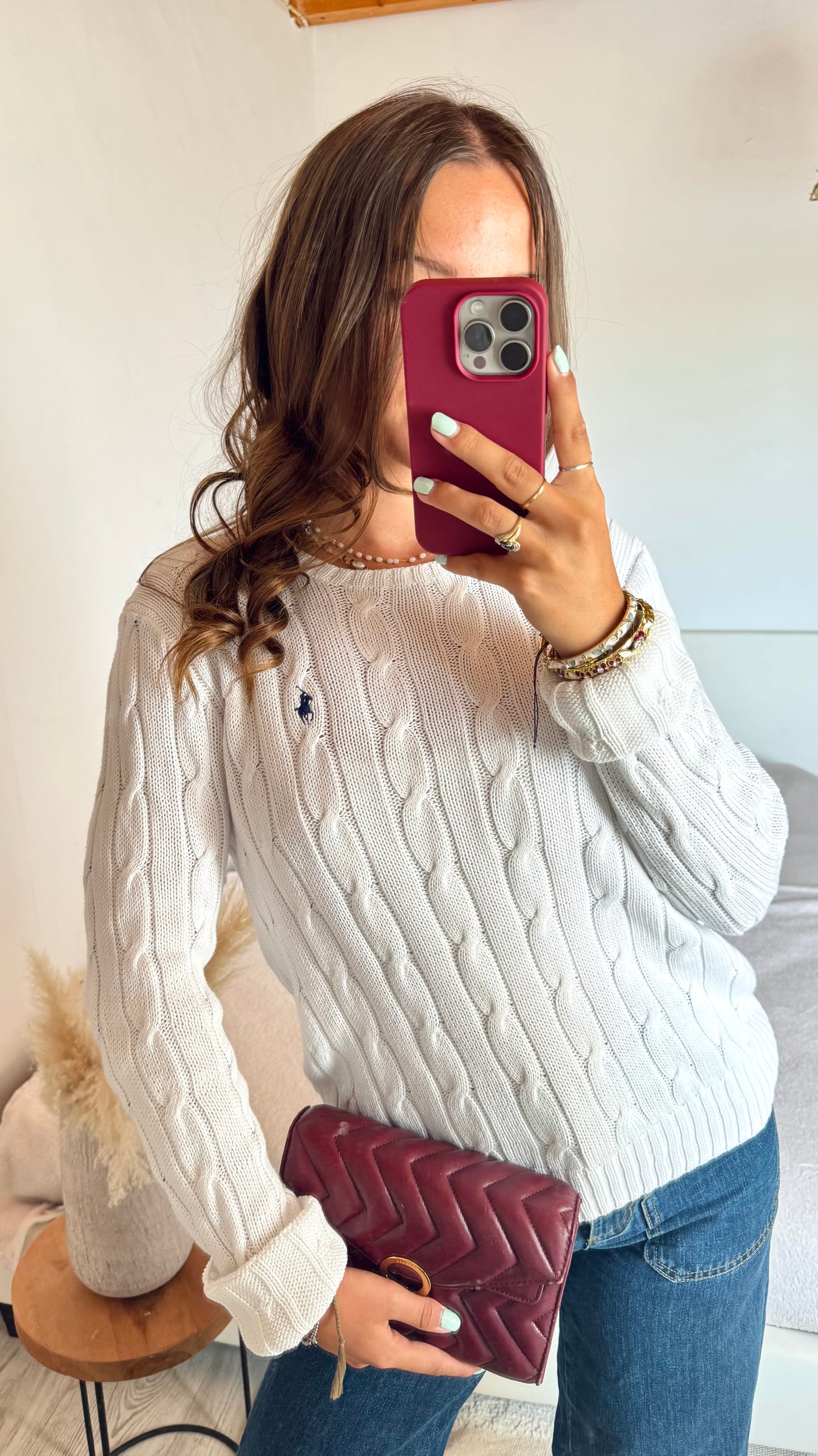 Pull torsadé blanc Ralph Lauren - M