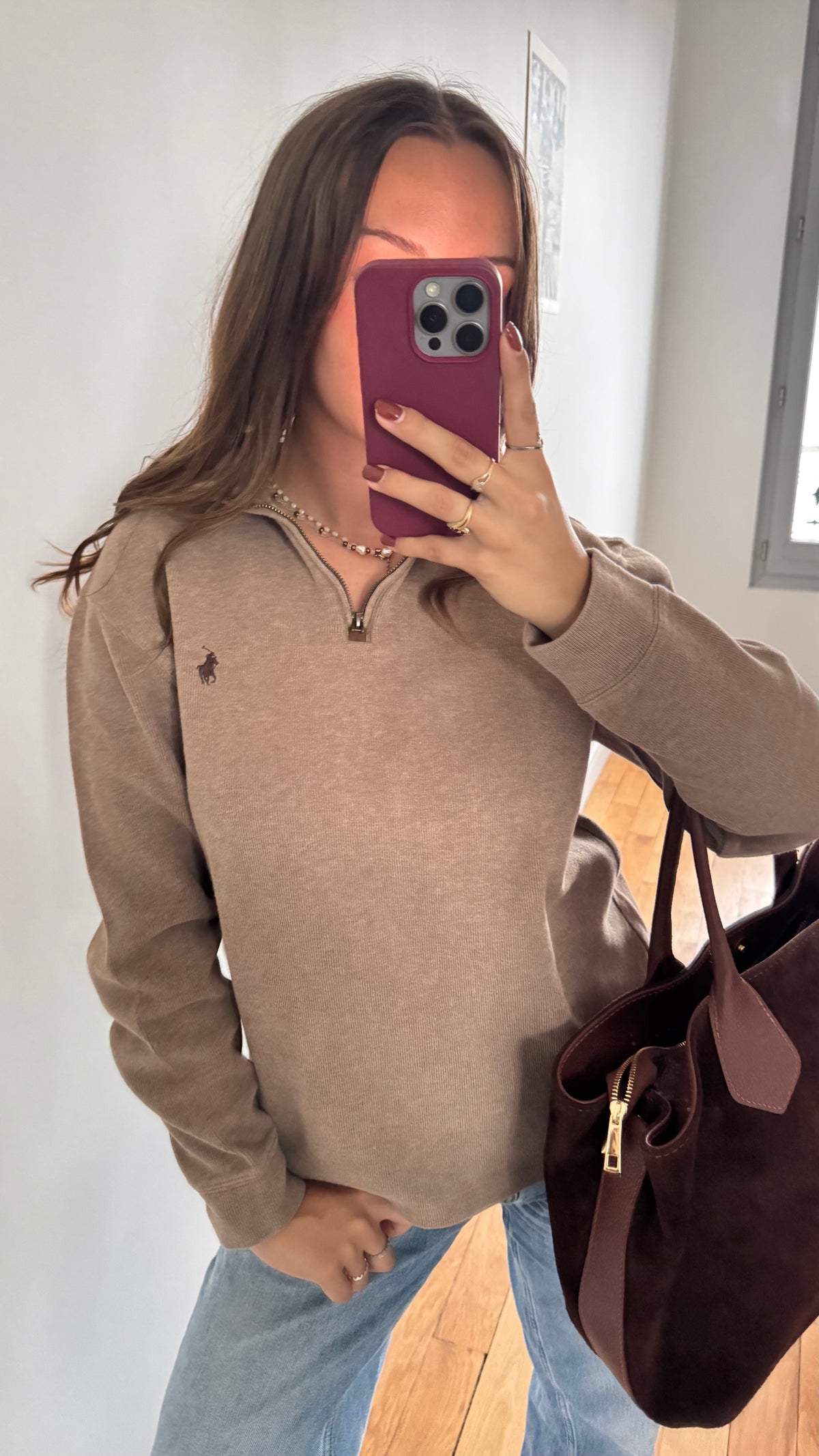 Pull demi-zip marron Ralph Lauren - M