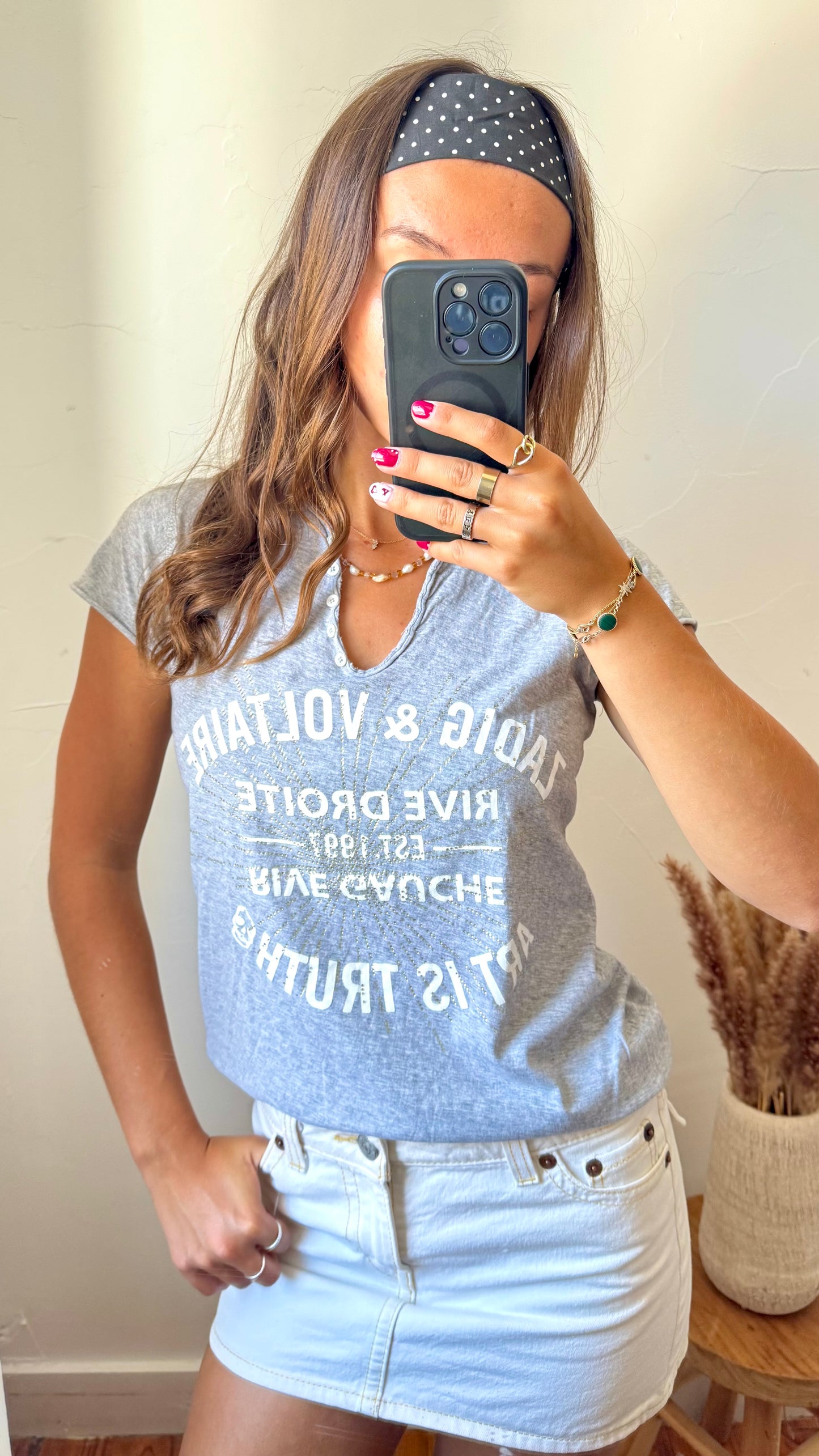 T-shirt gris col tunisien Zadig & Voltaire - XS