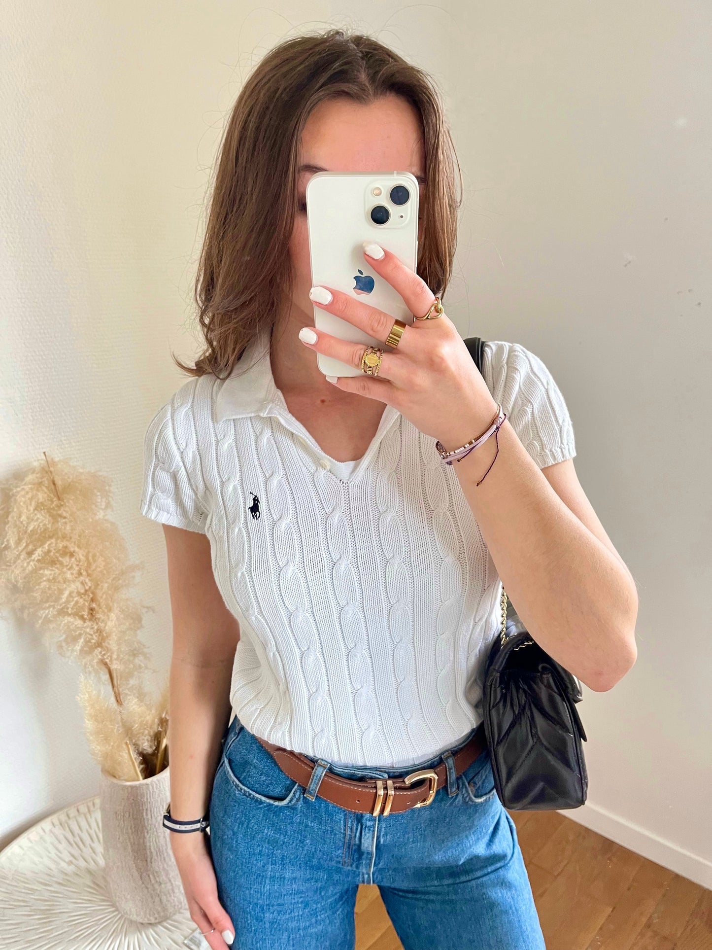 Polo torsadé manche courte blanc Ralph Lauren - M
