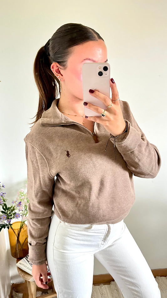 Pull demi-zippé beige Ralph Lauren - M femme / S homme