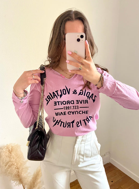 T-shirt manche longue rose Zadig & Voltaire - S