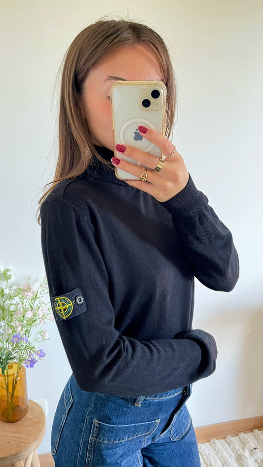 Pull col roulé noir laine Stone Island - M