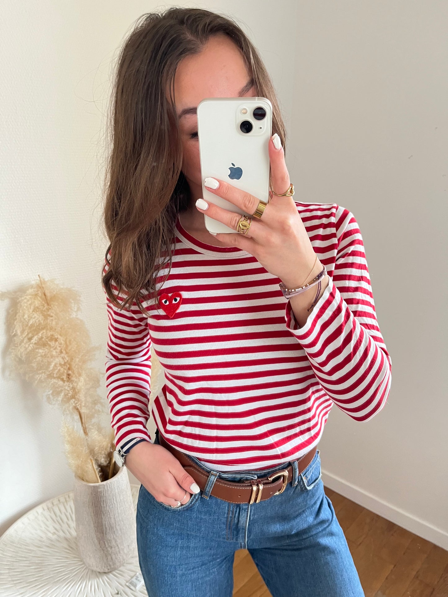 Pull col rond marinière rouge Comme des Garçons - XS