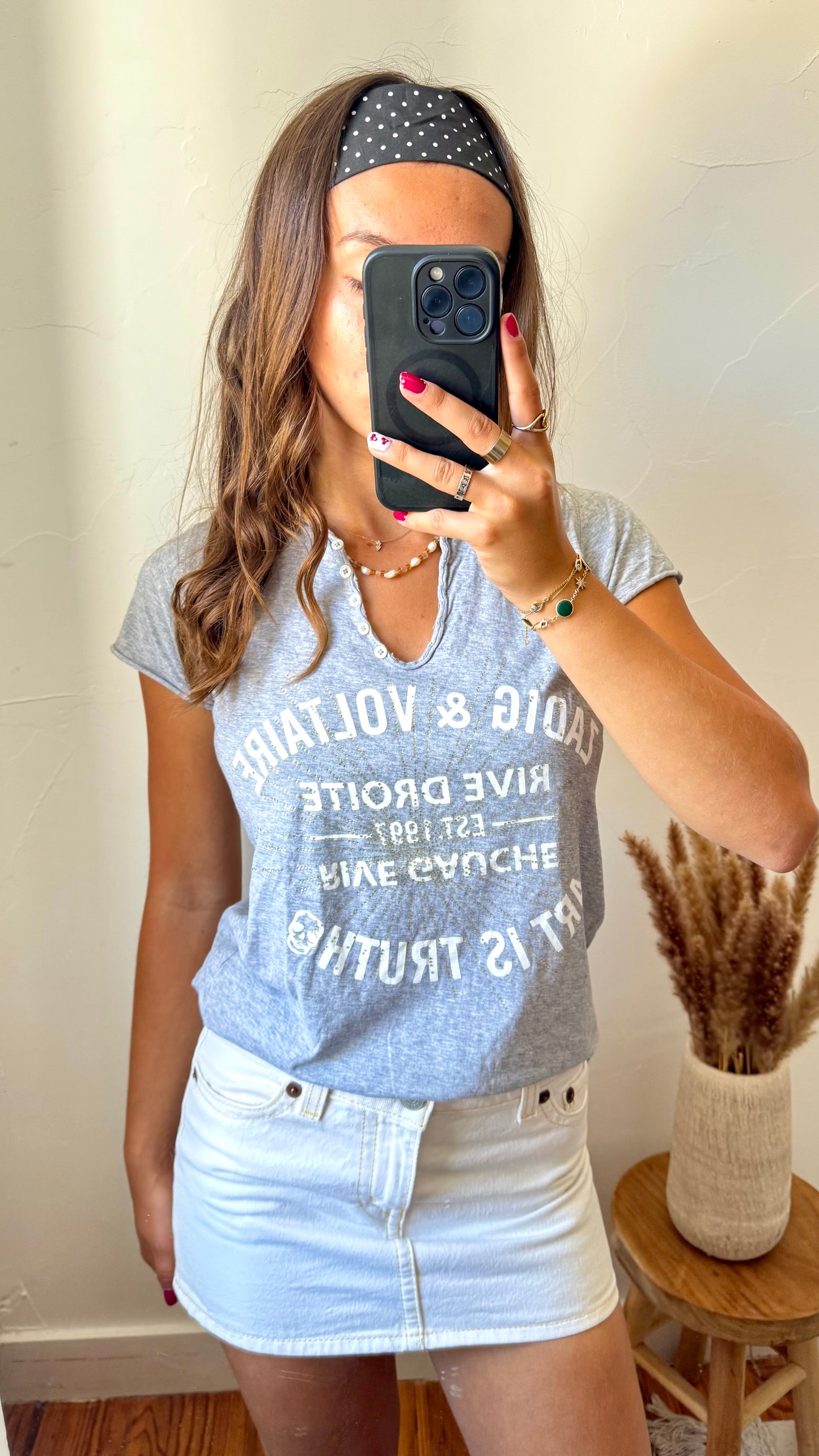 T-shirt gris col tunisien Zadig & Voltaire - XS