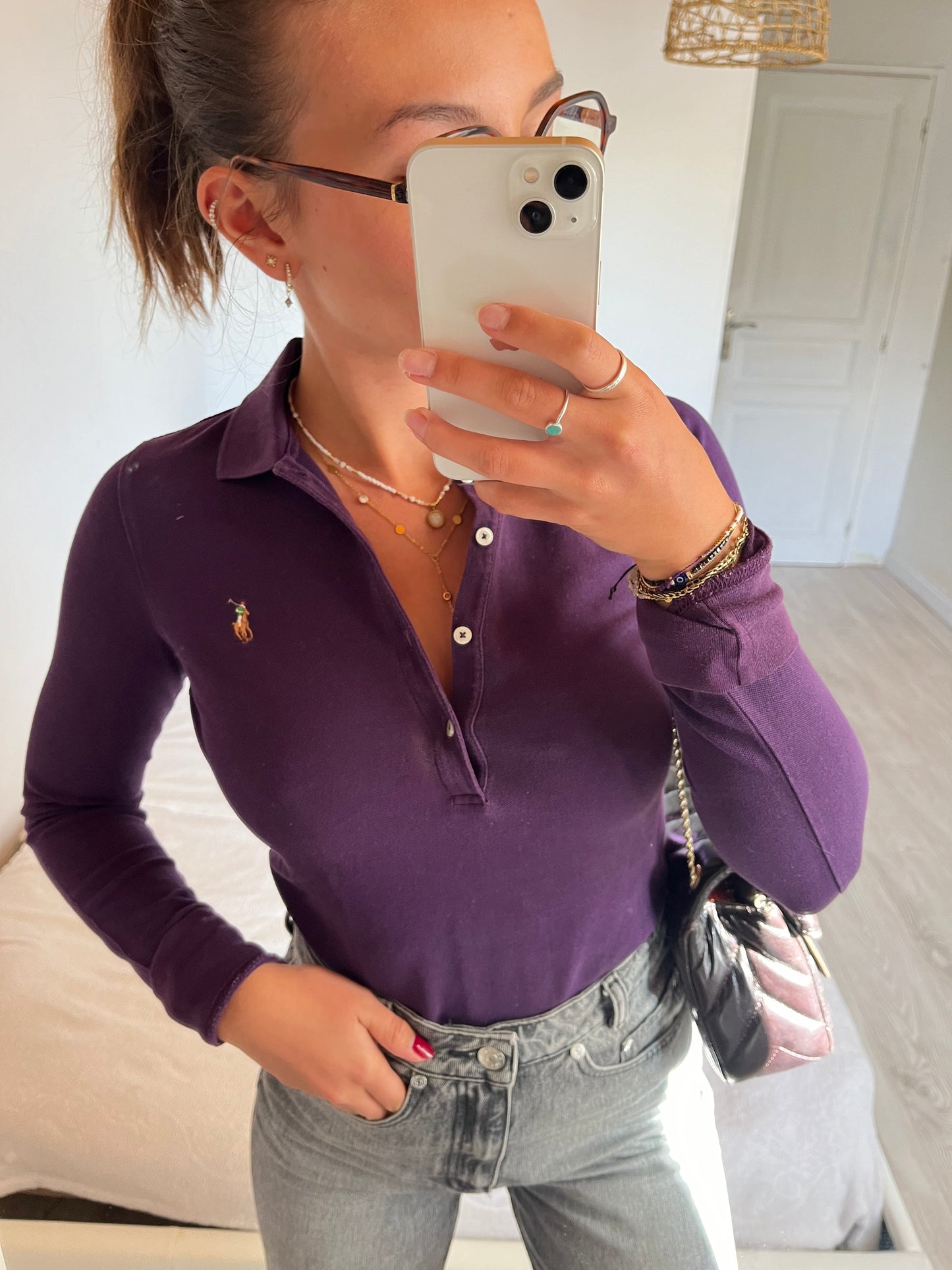 Polo manche longue violet Ralph Lauren - S