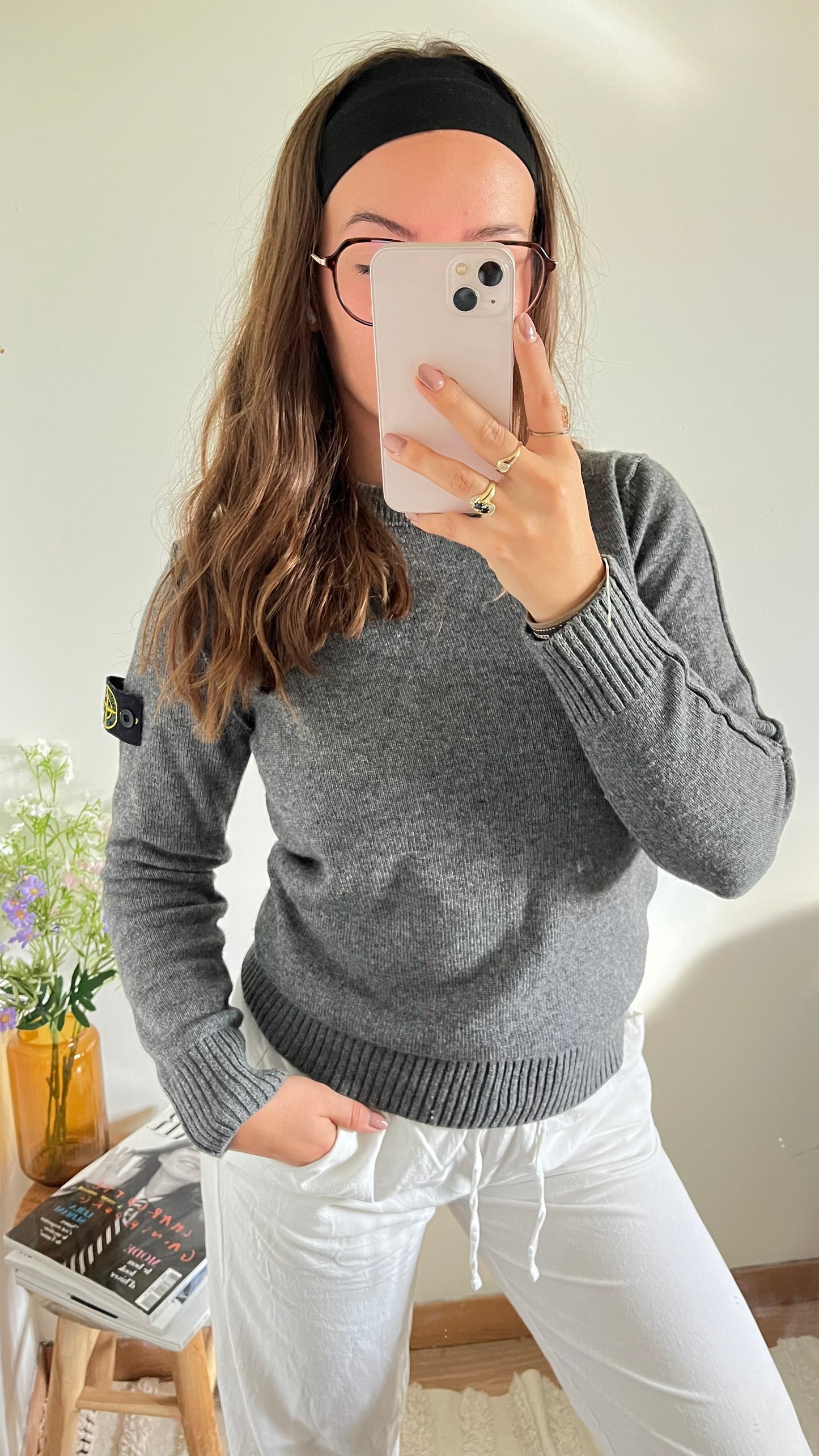 Pull en laine gris chiné Stone Island - S