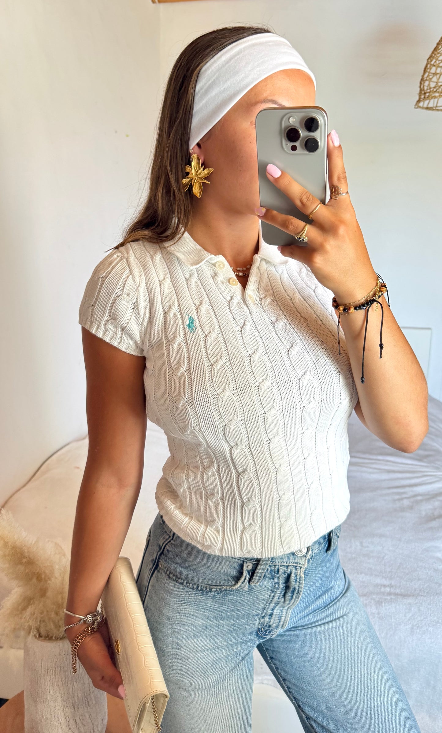Polo torsadé blanc Ralph Lauren - S