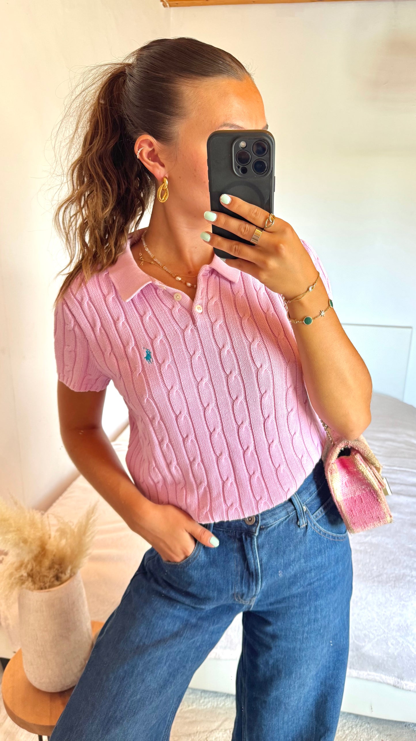 Polo torsadé rose Ralph Lauren - M