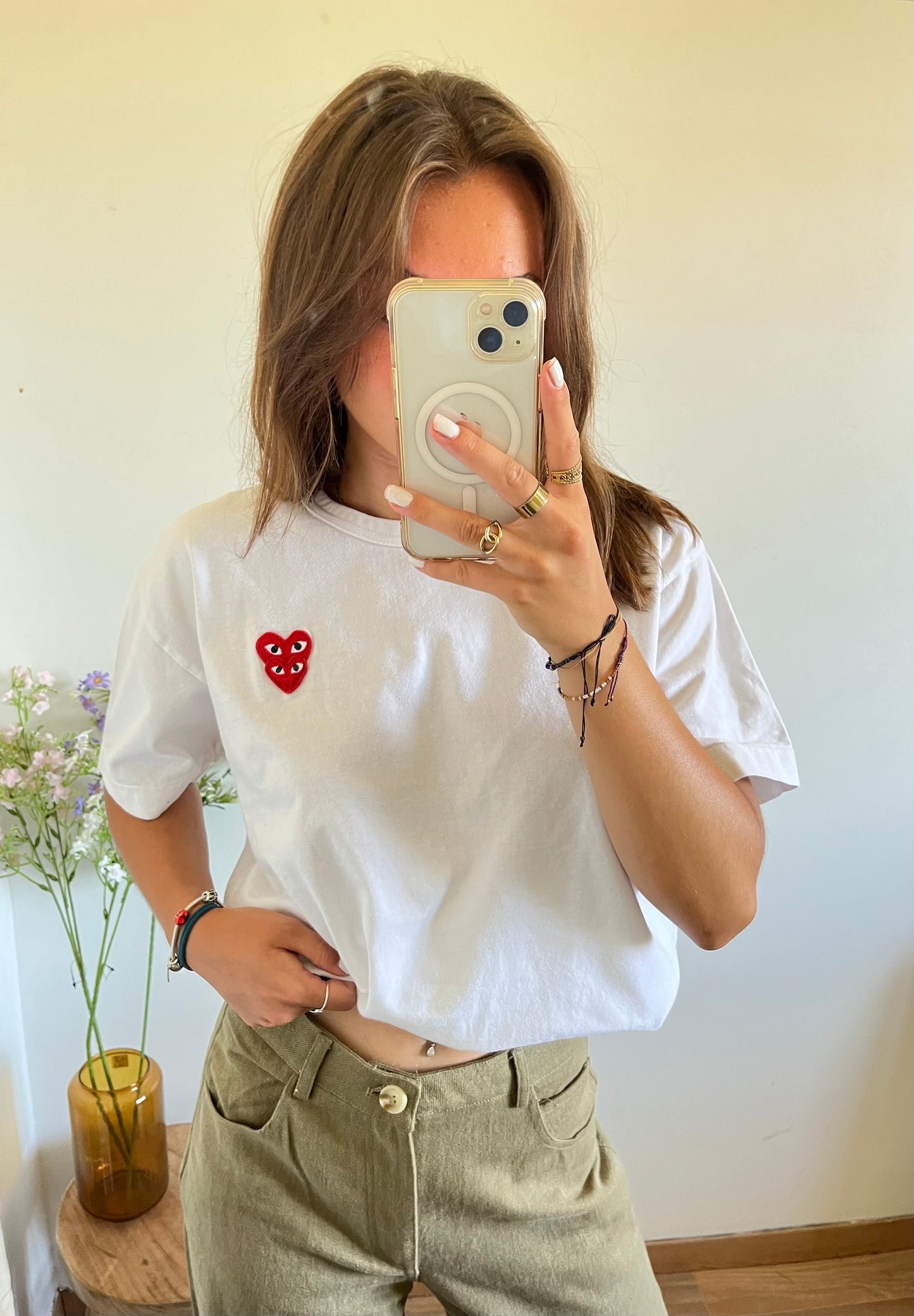 T-shirt blanc double cœur Comme Des Garçons - L/XL