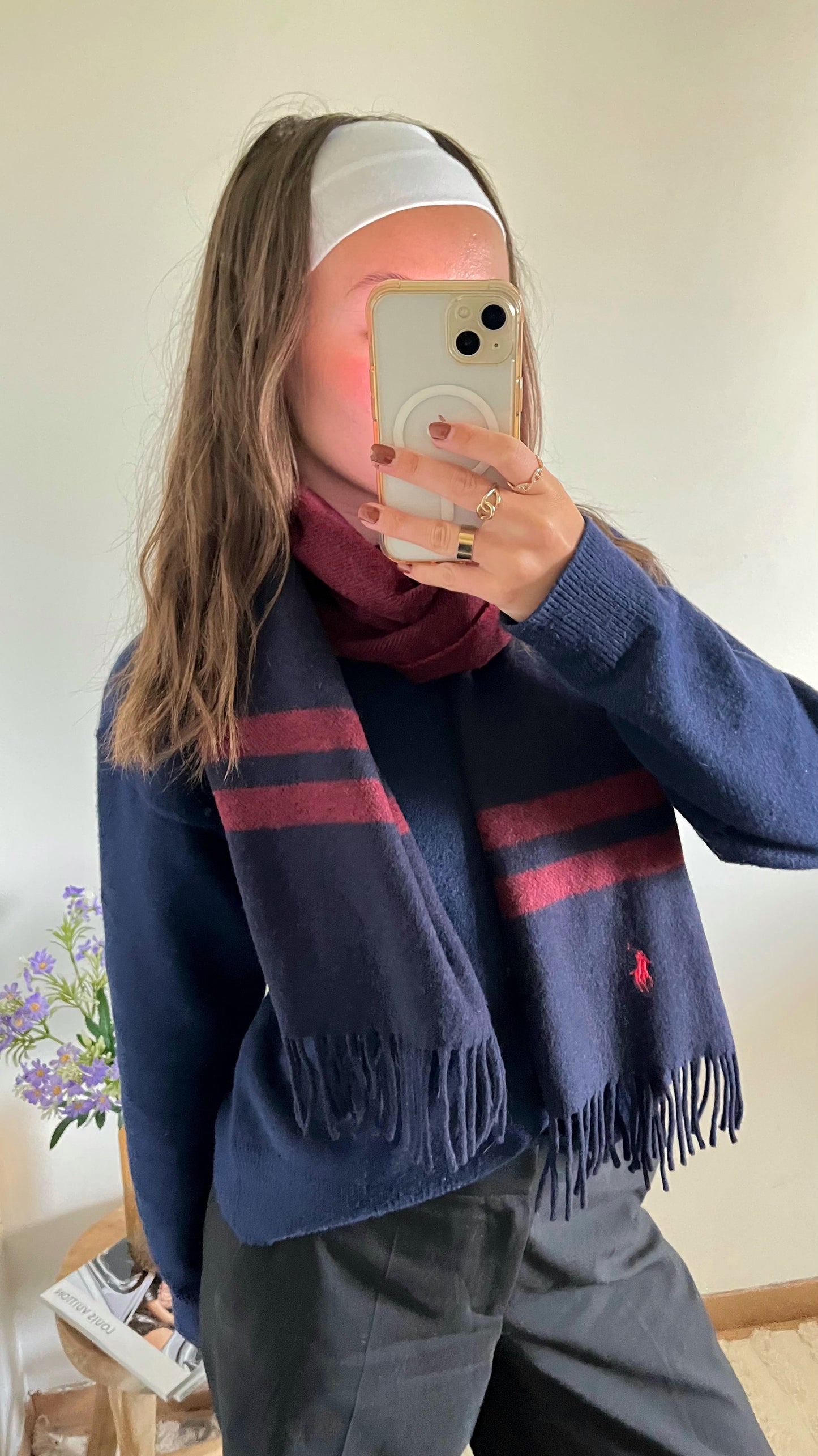 Écharpe laine marine et bordeaux Ralph Lauren